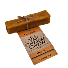 Load image into Gallery viewer, Yak Medium Turmeric Chew with label, which is attached and reads The Yak Cheese Chew Co.