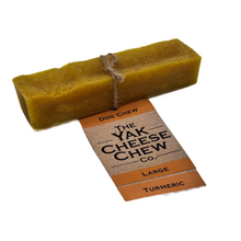 Load image into Gallery viewer, Yak Large Turmeric Chew with label, which is attached and reads The Yak Cheese Chew Co.