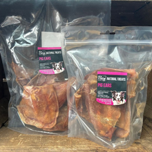Load image into Gallery viewer, Pig Ears Natural Pre Packed Treats one with 4 pig ears and the other with 10. 
