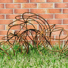 Load image into Gallery viewer, Set of 3 - XL Large &amp; Small - Rusty Metal Garden Spiral Balls
