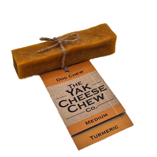 Load image into Gallery viewer, Yak Medium Turmeric Chew with label, which is attached and reads The Yak Cheese Chew Co. 
