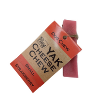 Load image into Gallery viewer, Yak Small Strawberry Chew with label, which is attached and reads The Yak Cheese Chew Co. 
