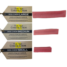 Load image into Gallery viewer, The Yak Strawberry Chews with labels showing the difference in size. 
