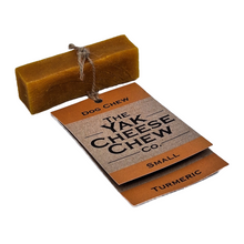 Load image into Gallery viewer, Yak Small Turmeric Chew with label, which is attached and reads The Yak Cheese Chew Co. 
