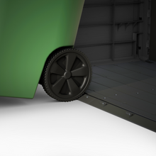 Load image into Gallery viewer, This image shows the bin wheel going over the sloped threshold.
