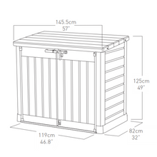 Load image into Gallery viewer, The Keter Hideaway Storage Shed XL Grey dimensions.
