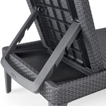 Load image into Gallery viewer, The adjustable bar on the back of the lounger chair. 
