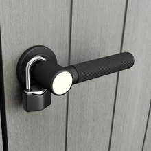 Load image into Gallery viewer, A lock on the handle of the Keter Hi-Store+ Storage Shed
