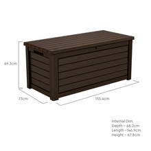 Load image into Gallery viewer, The Keter Hingham Storage Box 625L Dark Brown measurements. 
