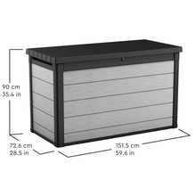 Load image into Gallery viewer, The Keter Denali Duotech Garden Box 757L with dimensions.
