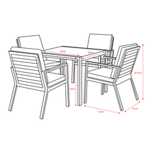 Load image into Gallery viewer, The Titchwell four seat dining set (Grey) on white background with dimensions.
