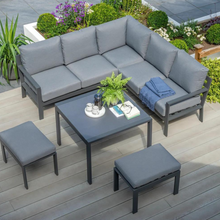 Load image into Gallery viewer, The The Titchwell mini corner lounge set with table on some garden decking. 
