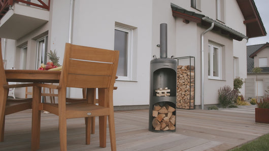 A short video showing the Cook King Faro Outdoor Garden Stove with Integrated Log Store . 