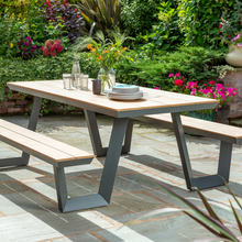 Load image into Gallery viewer, The Wembly Picnic Anthracite / Natural Bench outdoors in the garden. 
