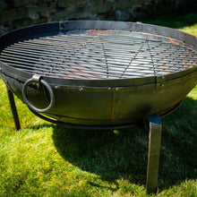 Load image into Gallery viewer, 60cm fire pit in garden with grill inside 
