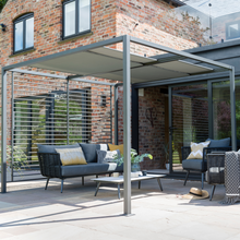 Load image into Gallery viewer, The Sliding Roof Gazebo 2.8m outside in the garden.

