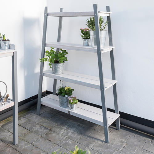 The Florenity Grigio Plant Shelf with some plant pots displayed on the shelves.