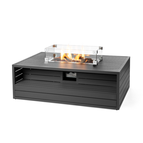The Cocoon Anthracite Rectangular Fire Pit (inc burner and glass screen) on a white background