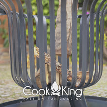 Load and play video in Gallery viewer, A video showing Cook King&#39;s Steel Base Plate 60cm Floor Protector under the verona fire basket. 
