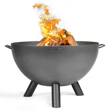 Load image into Gallery viewer, Cook King Kongo 85cm Deep Fire Bowl with fire on a white background
