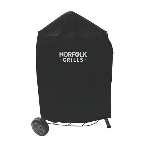 Norfolk Grills Corus BBQ Cover covering the corus bbq on a white background