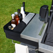 Load image into Gallery viewer, The Norfolk Grills Infinity 400 Gas 4 Burner bbq with side shelf showing condiments storage. 
