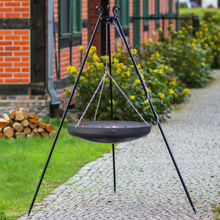 Load image into Gallery viewer, The Cook King Tripod with Steel Wok outside in the garden
